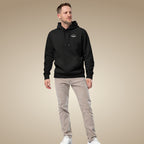 Black men’s organic cotton hoodie with simple, timeless fit