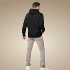 Minimal men’s organic cotton hoodie jumper in black, made to order