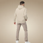 Minimal men’s organic cotton hoodie jumper in desert dust, made to order