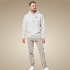 White men’s organic cotton hoodie with clean, understated design