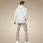 Minimal men’s organic cotton hoodie jumper in white, made to order