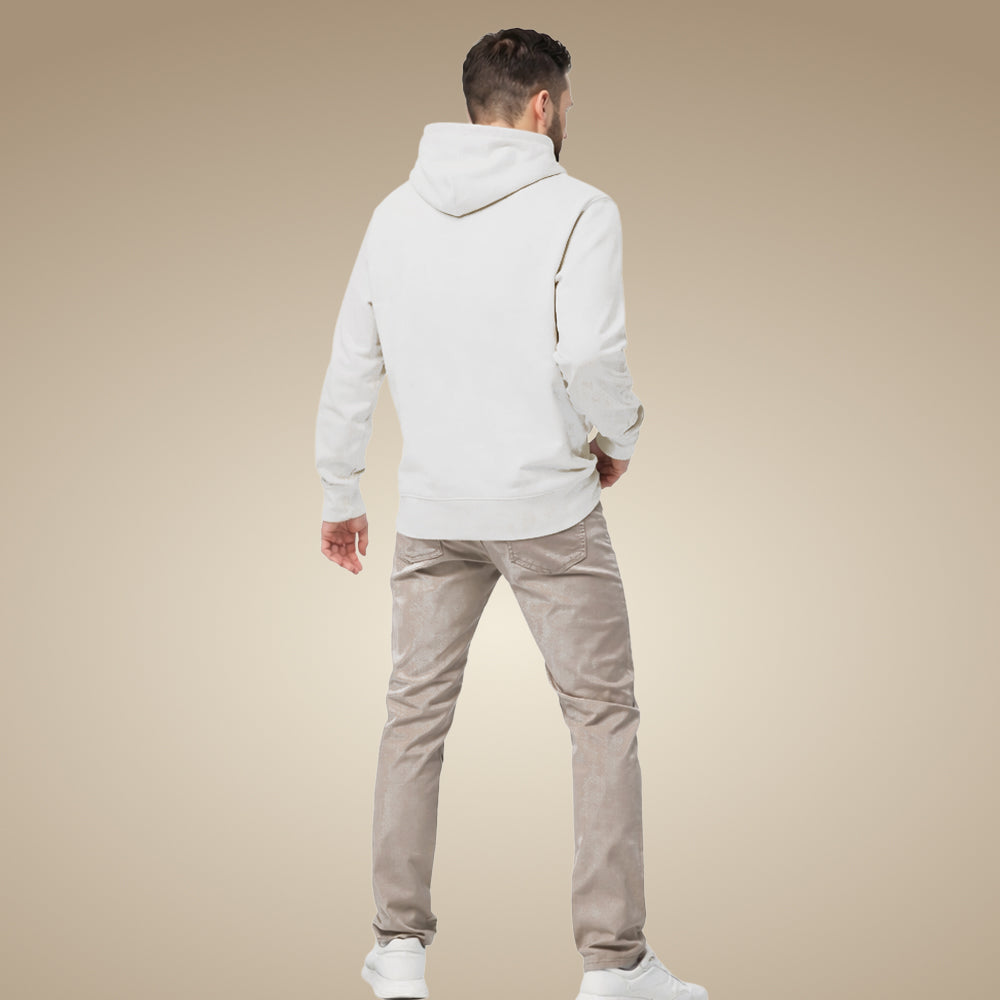 Minimal men’s organic cotton hoodie jumper in white, made to order
