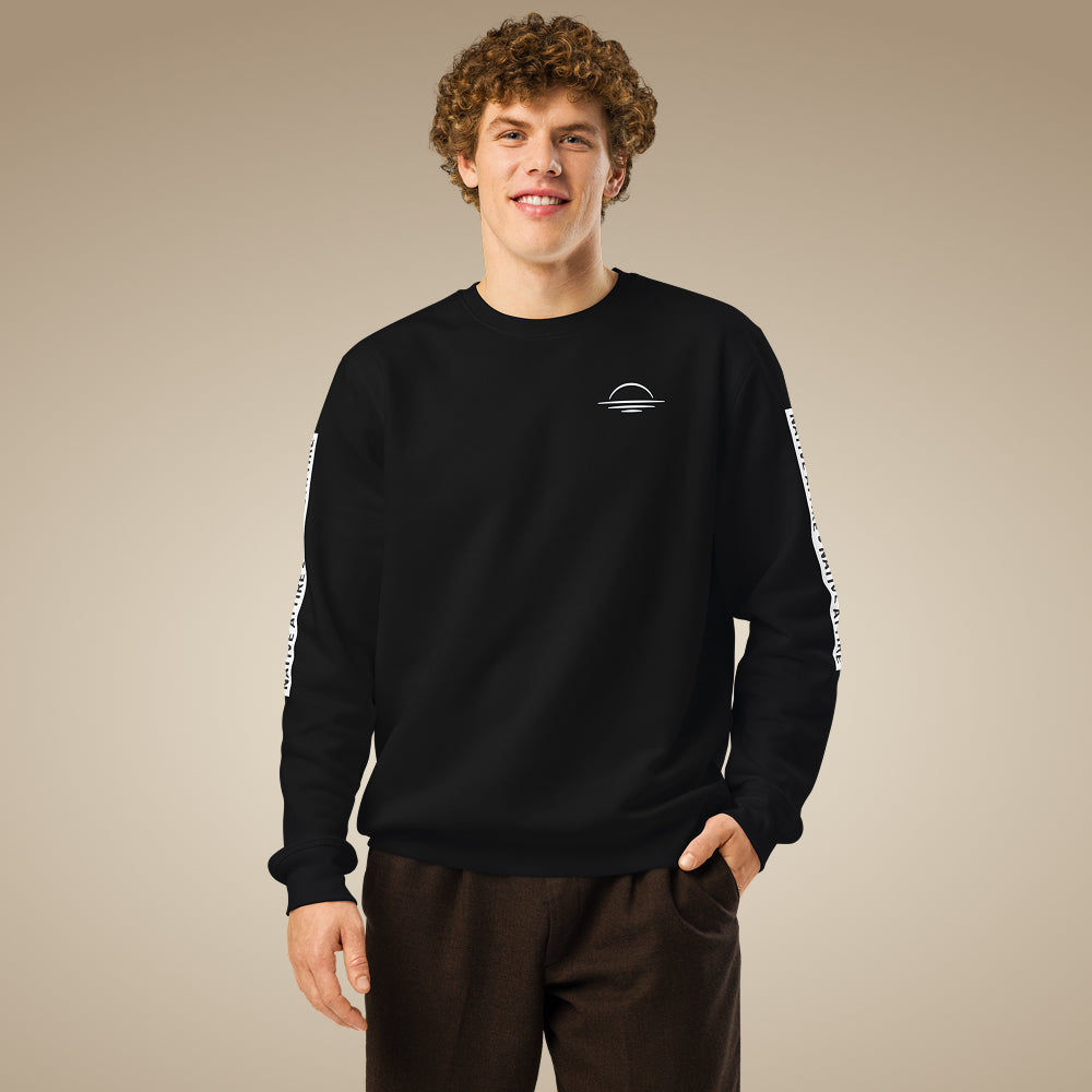 Men’s organic cotton jumper in black with arm print, made to order