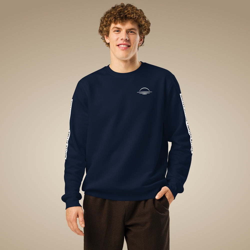 Men’s organic cotton jumper in french navy with arm print, made to order