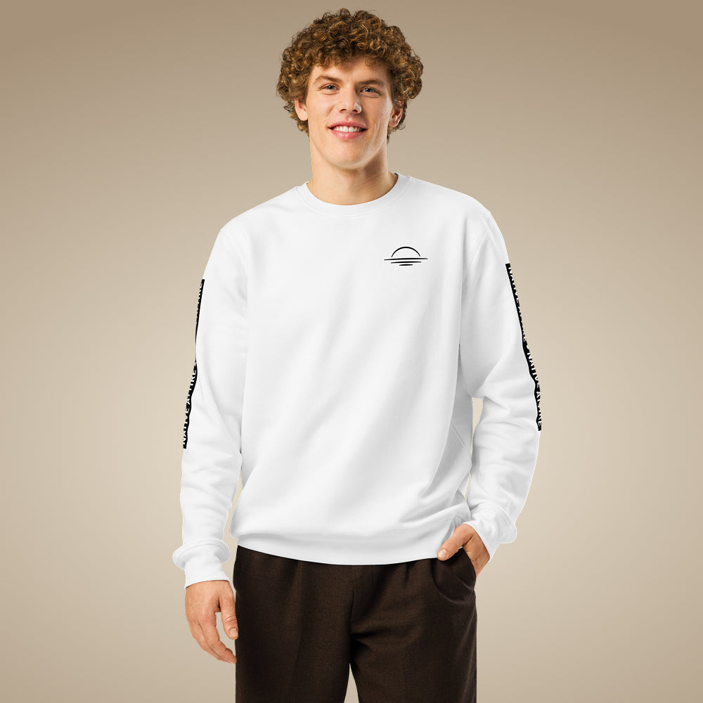 Men’s organic cotton jumper in white with arm print, made to order