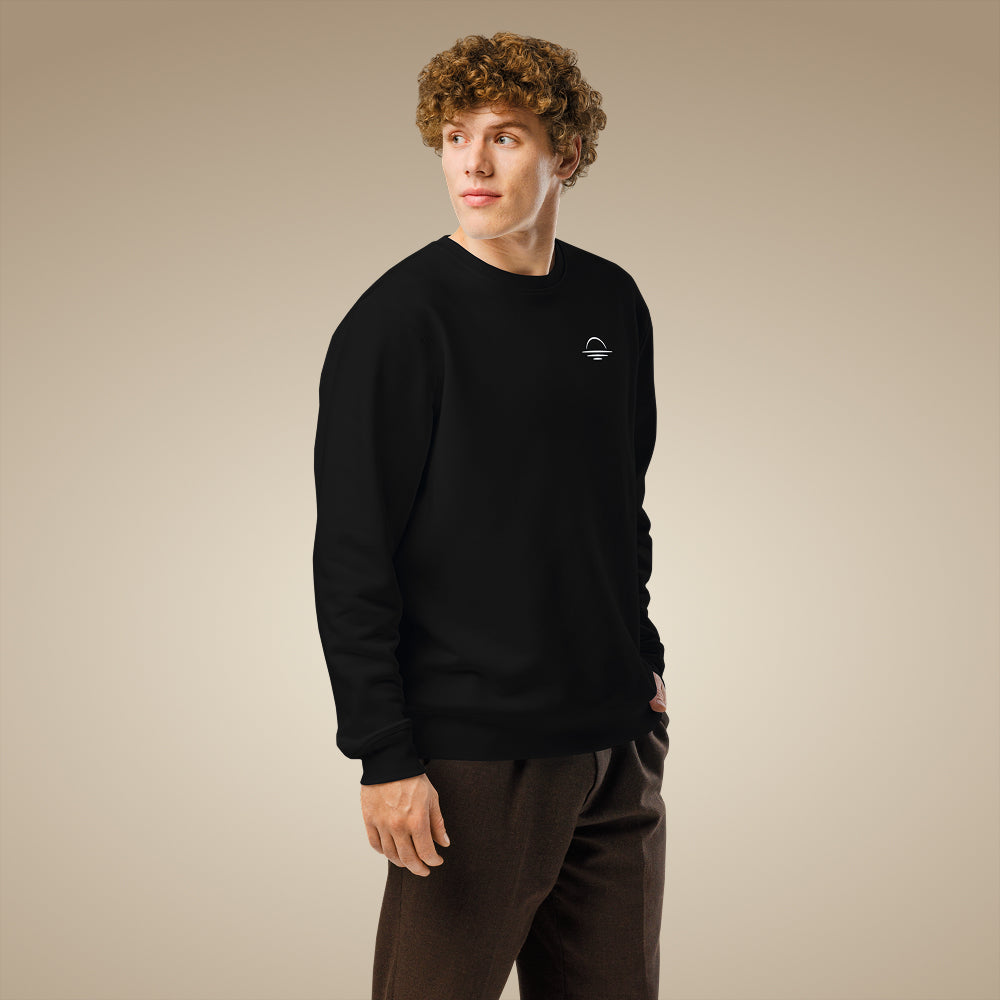 Men’s organic cotton sweatshirt jumper in black with minimal chest logo