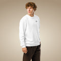Men’s organic cotton sweatshirt jumper in white with minimal chest logo