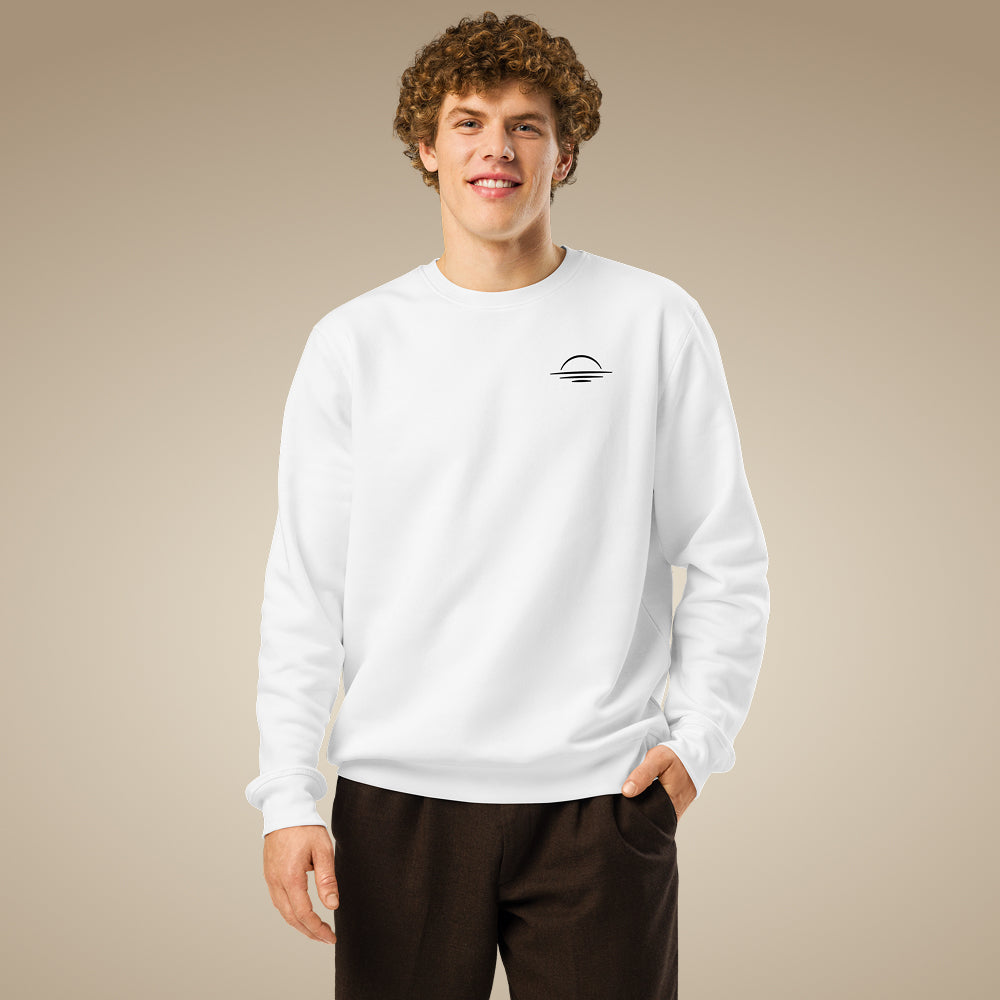 White men’s organic cotton sweatshirt with clean, understated design