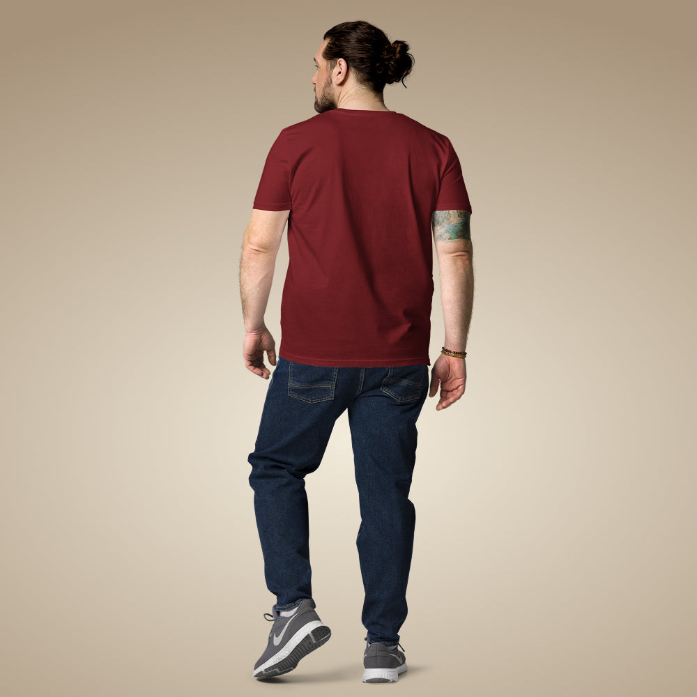 Minimal men’s organic cotton t-shirt in burgundy, made to order