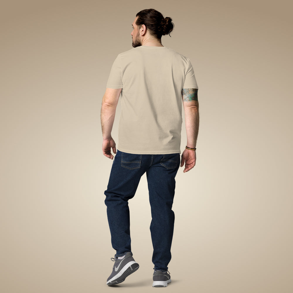 Minimal men’s organic cotton t-shirt in desert dust, made to order