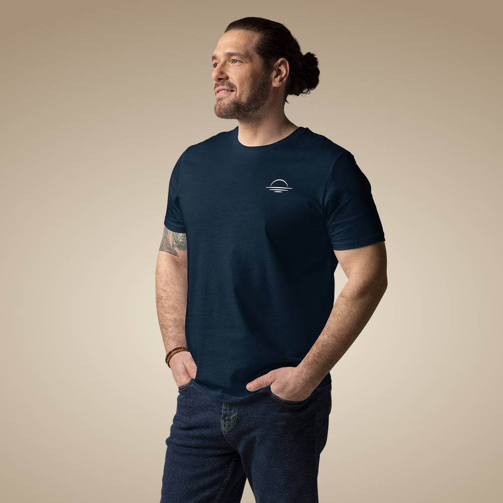 Men’s organic cotton t-shirt in french navy with minimal chest logo