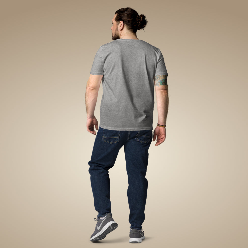 Minimal men’s organic cotton t-shirt in heather grey, made to order