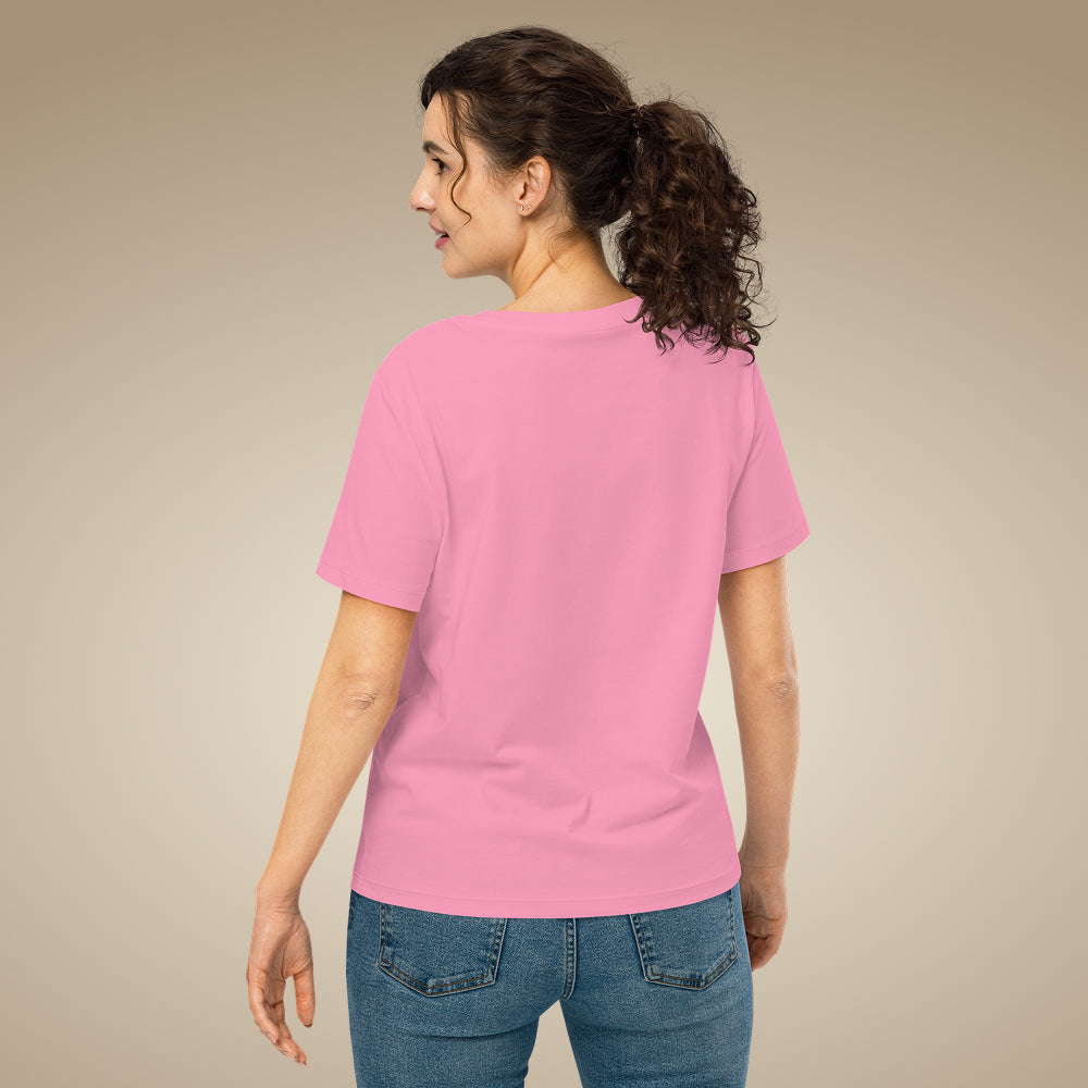 Minimal women’s organic cotton t-shirt in bubble pink, made to order